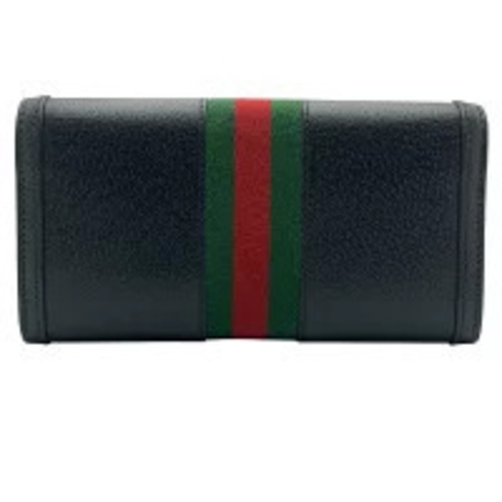 Gucci Web Stripe Ophidia Long Calfskin Bi Green Black Red fold Wallet Black Red